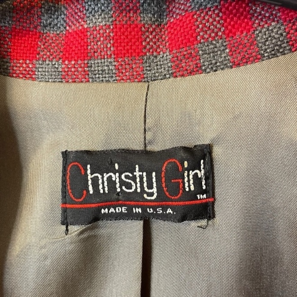 Vintage Christy Girl Oversized Blazer Jacket Women 8 Red Gray Plaid 80s 90s USA - Picture 6 of 8